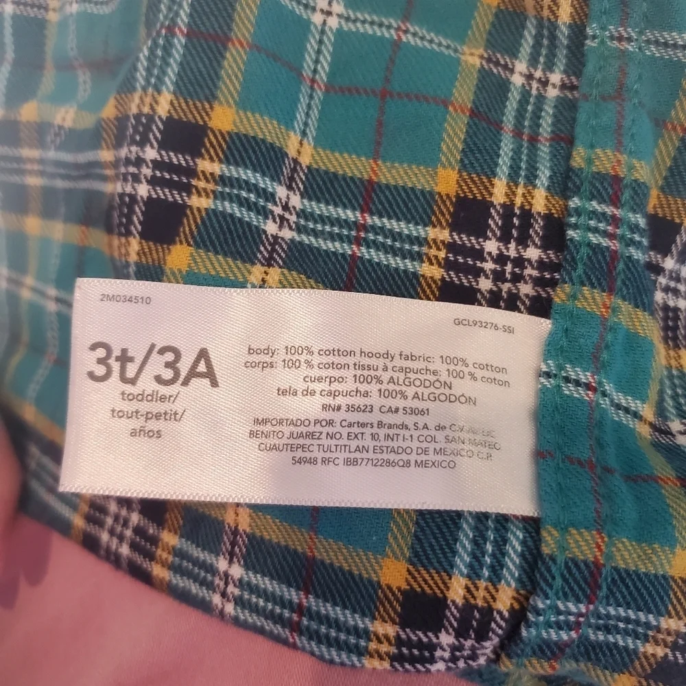 Carter's Toddler Boy Hooded Button Down Cotton Flannel Shirt Top Size 3T EUC